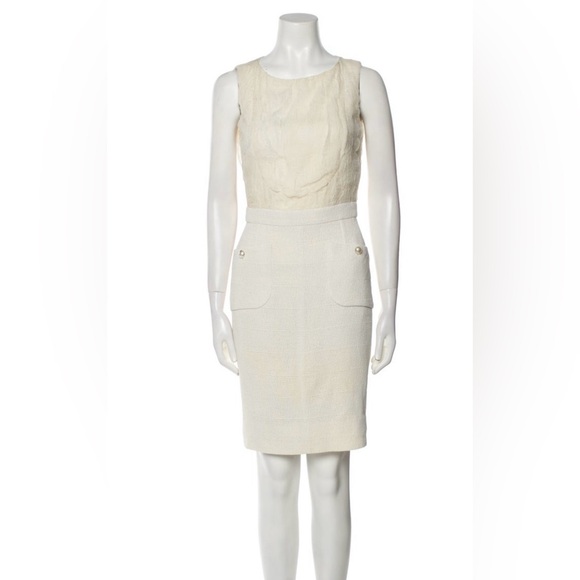 Chanel Ivory Tweed and Crinkle Crepe Dress Fits XS/ 36 - Picture 1 of 10